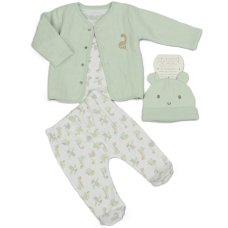 N14732: Baby Mint Dinosaur 4 Piece Quilted Jacket & Hat Outfit (0-9 Months)